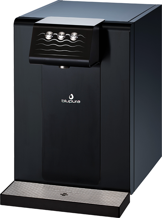 Kompaktes Wasserspender Auftischger&auml;t BluSoda Black in schwarzem Edelstahl